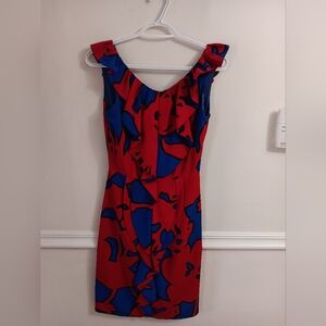 Elegant Red and Blue Floral Dress moschino